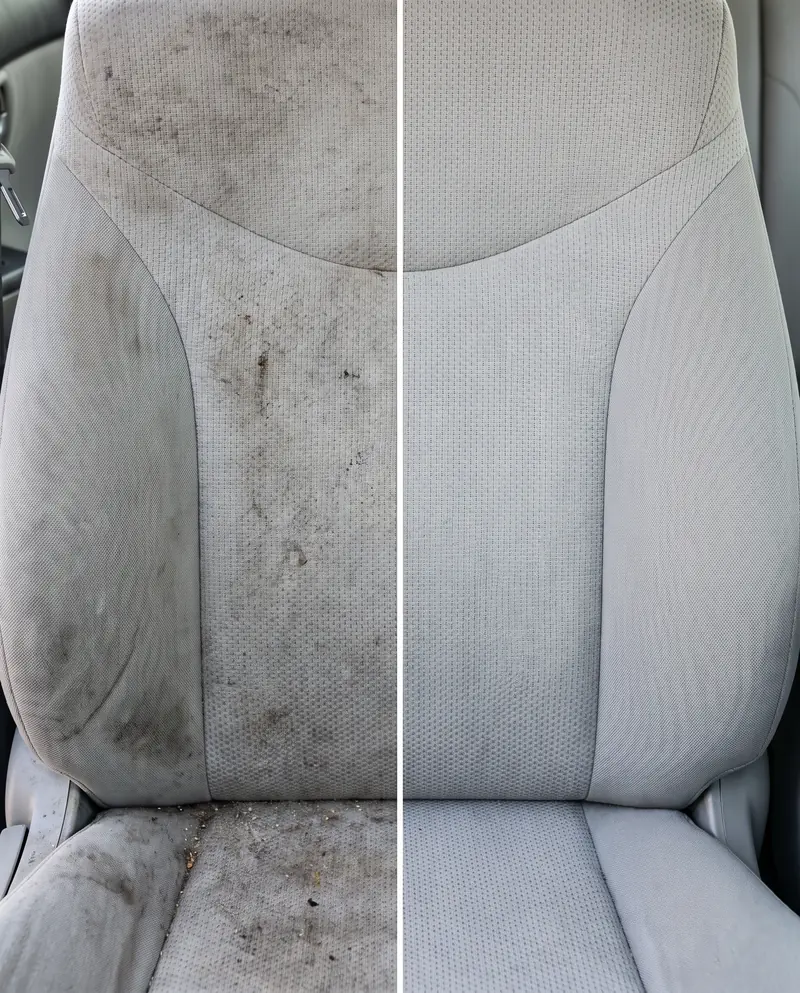 Asiento del conductor en tela antes y después del lavado